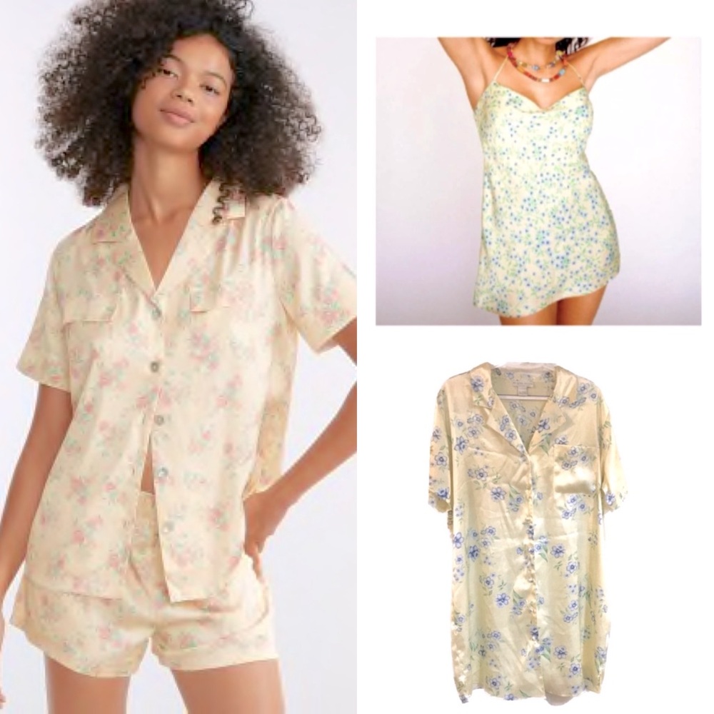 4 PC Yellow Floral satin pajama set